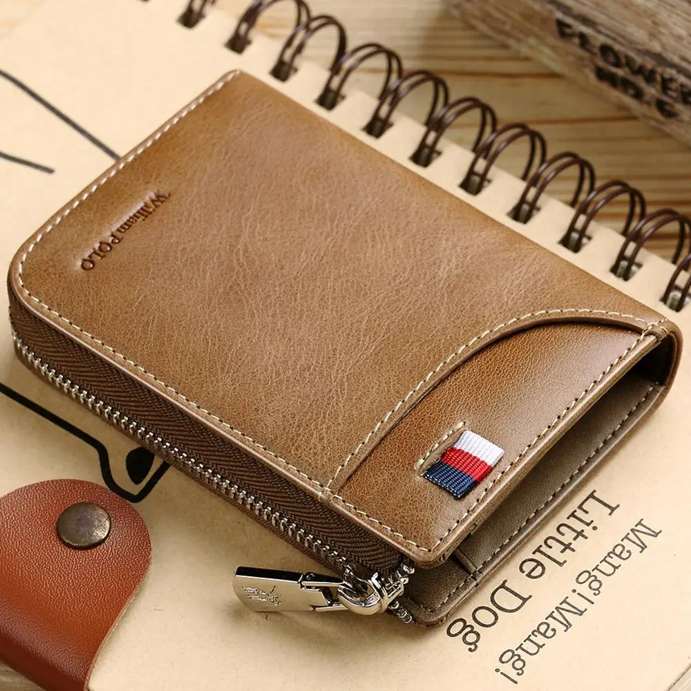 

iamPOLO Genuine Leather Men Wallet With Card Holder Men Short Wallet Purse Zipper Wallets Casual Standard Wallets