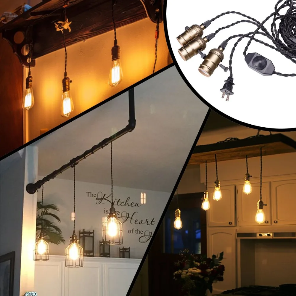 Pendant Lights Pendant Lamp Chandelier Lighting Vintage Pendant Lights Industrial Vintage 1 Head 3 Head Lampholder Dimmer Switch Hanging E27 Socket Cable for Tungsten Bulbs