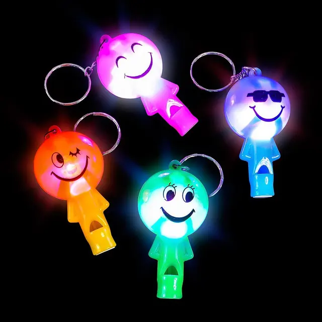 Jeebel 1 pc Random Color Luminous LED Whistle Light Key Ring Smiley