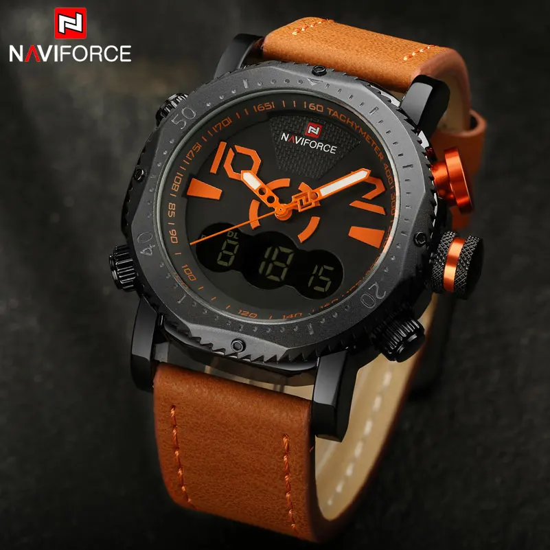 NAVIFORCE мужские спортивные часы с двойным дисплеем светодиодные цифровые