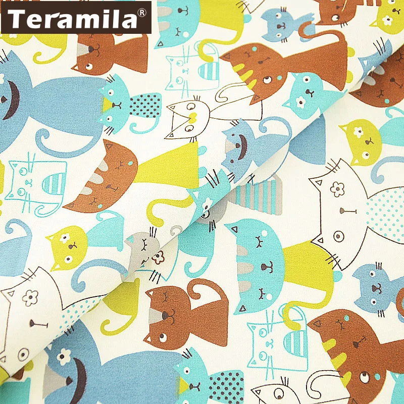 Teramila серый и синий стиль кошек Patchwrok Tela Algodon DIY швейный материал хлопок текстиль белая ткань метр Twill Tecido