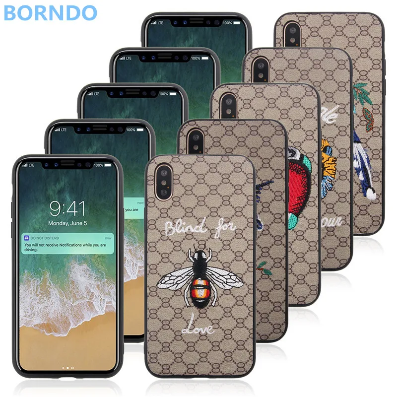 

3D Embroidery Case For iphone X XR XS MAX 7 8 Plus Cases Luxury Leather Shockproof Cover Fashion Bird Tiger Magpie Bee Pattern