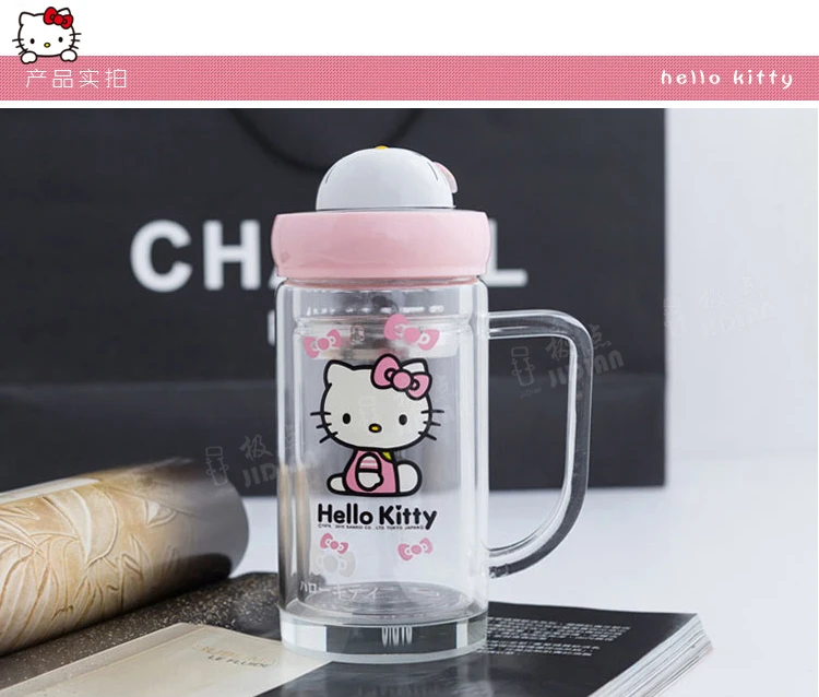 Милая бутылка для питья hello kitty, прозрачная чашка для воды, молока, Kawaii, чашка для чая, для заварки чая, фруктовый заварочный фильтр для путешествий и кофе