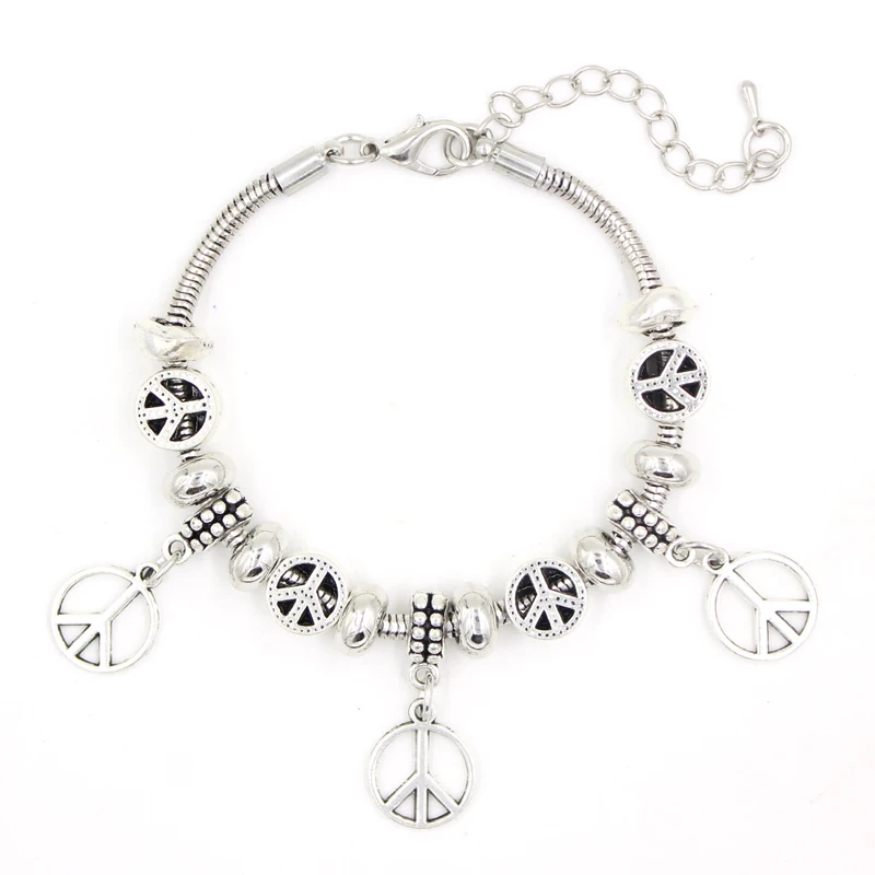 10PCS/Lot Fashion Bangles and Bracelets Peace Sign Bracelet Charm