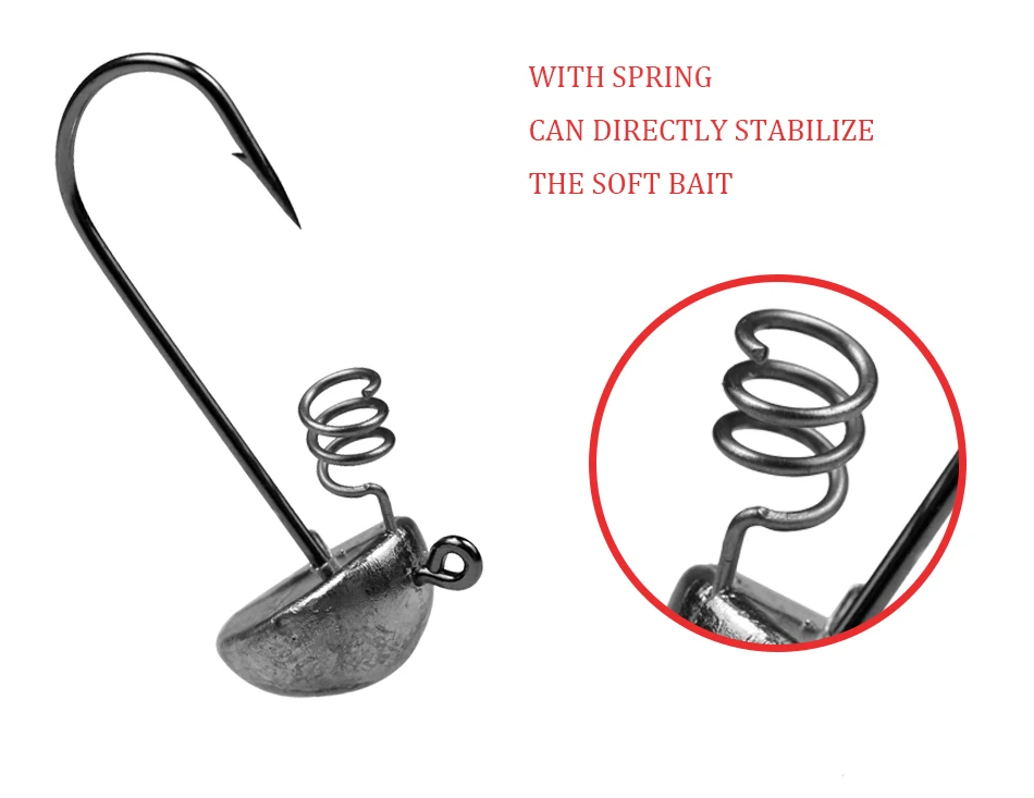 Qualiqualy, 5 шт., свинцовая головка, рыболовный крючок, 5 г, 7 г, 10 г, лобзик, пружинный рыболовный крючок, мягкий червь, рыболовные снасти, аксессуары
