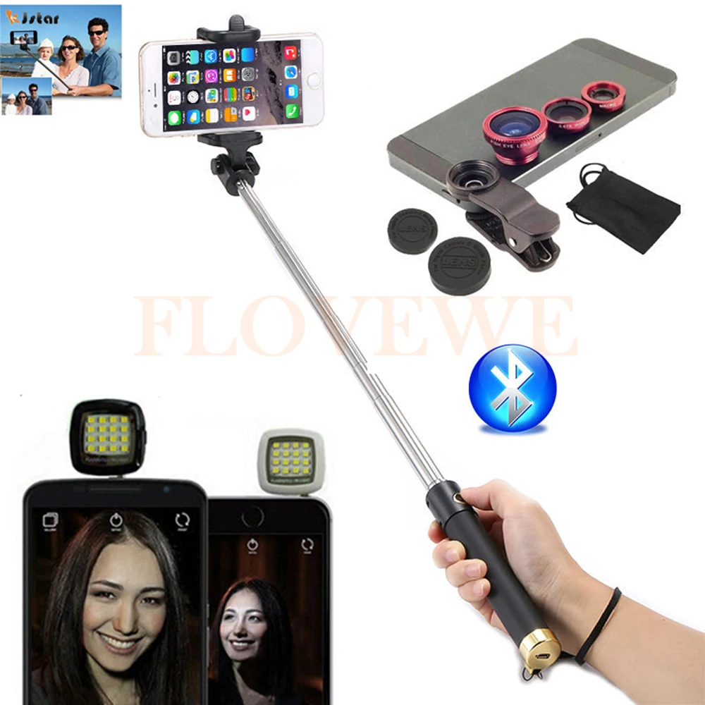 Camera lentes Kit Macro Wide Angle Fisheye lens Selfie Flash Light