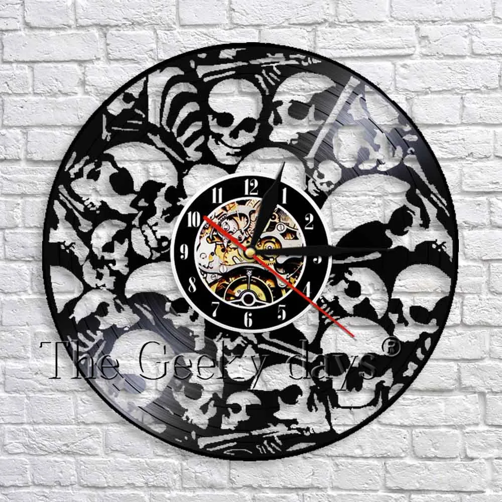 

Skull Vinyl Wall Clock Dead Skeletals Heads Hanging Clock With Color Changing Unique Decorative For Party