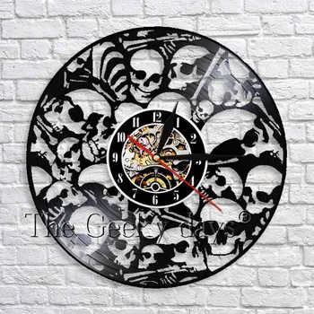 

Skull Vinyl Wall Clock Dead Skeletals Heads Hanging Clock With Color Changing Unique Decorative For Party