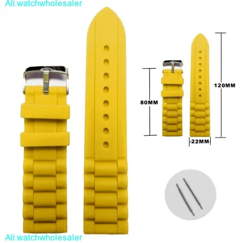Оптовая продажа 10 шт.. 22 мм Простой Желтый силикона желе резиновая Мужская Смотреть Ленточные ремни WB1002C22JB