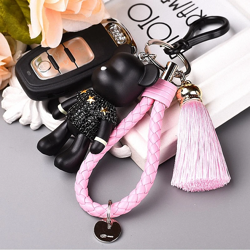 

Bomgom Tassels Cartoon Popobe Gloomy Bear Keychain Cute Bag Charm Holder Cartoon Resin Key Chain TWK004-pink
