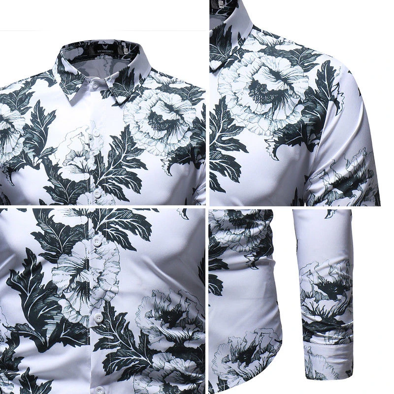 Мужская одежда рубашки с цветочным принтом Бизнес Рубашка Smart повседневное длинными рукавами Уникальный дизайн тонкий