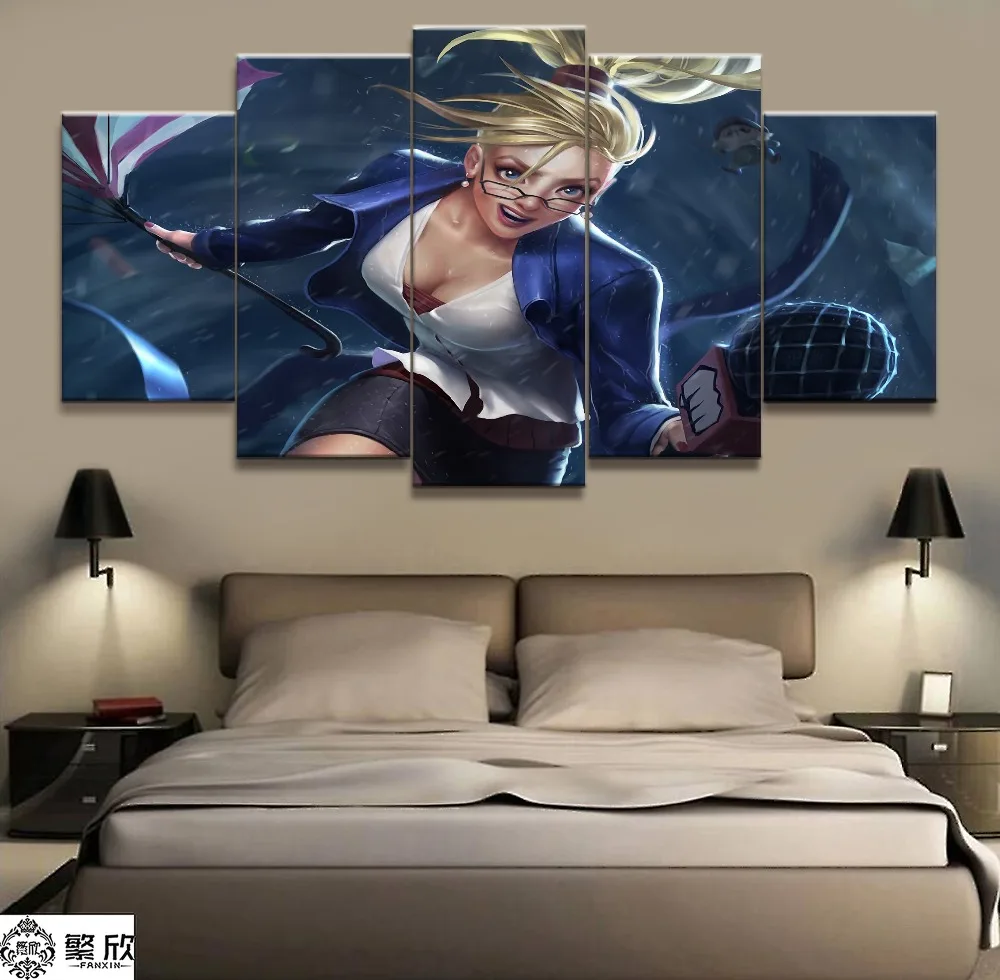 

5 Panel LOL League of Legends Janna Game Canvas Printed Painting For Living Room Wall Art Decor HD Picture Artworks Poster