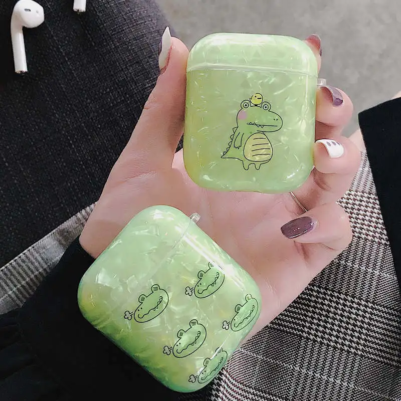 

Cute Cartoon Frog Shell Pattern Case for Apple iPhone Headphone Airpods 1/2 Dinosaur Cover Bluetooth Wireless Earphone Box Bags