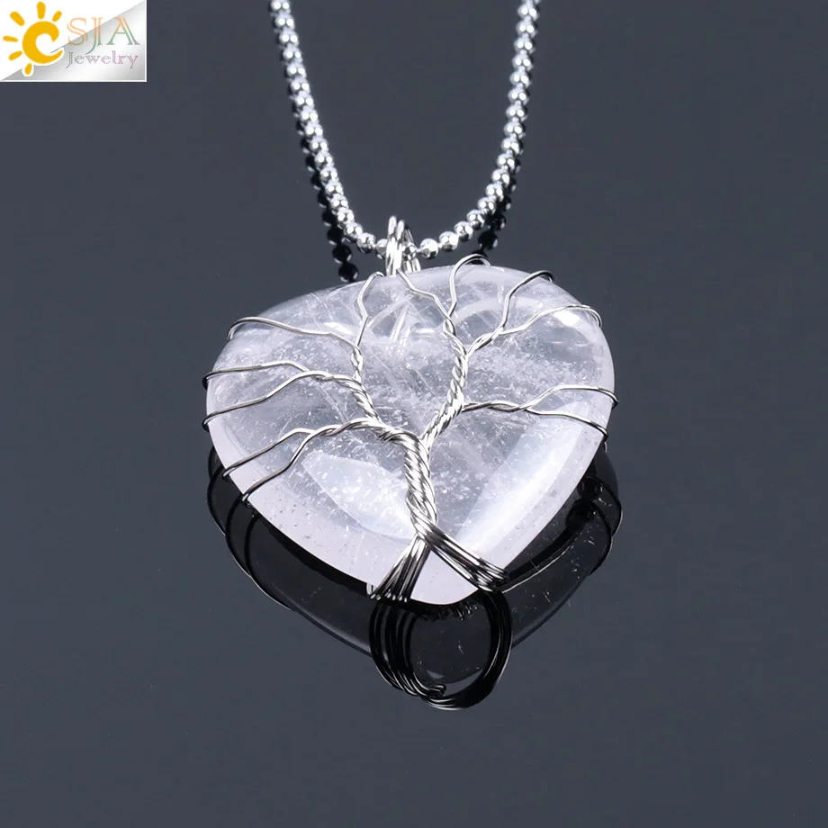 CSJA Tree of Life Wire Wrapped Love Heart Necklace & Pendant
