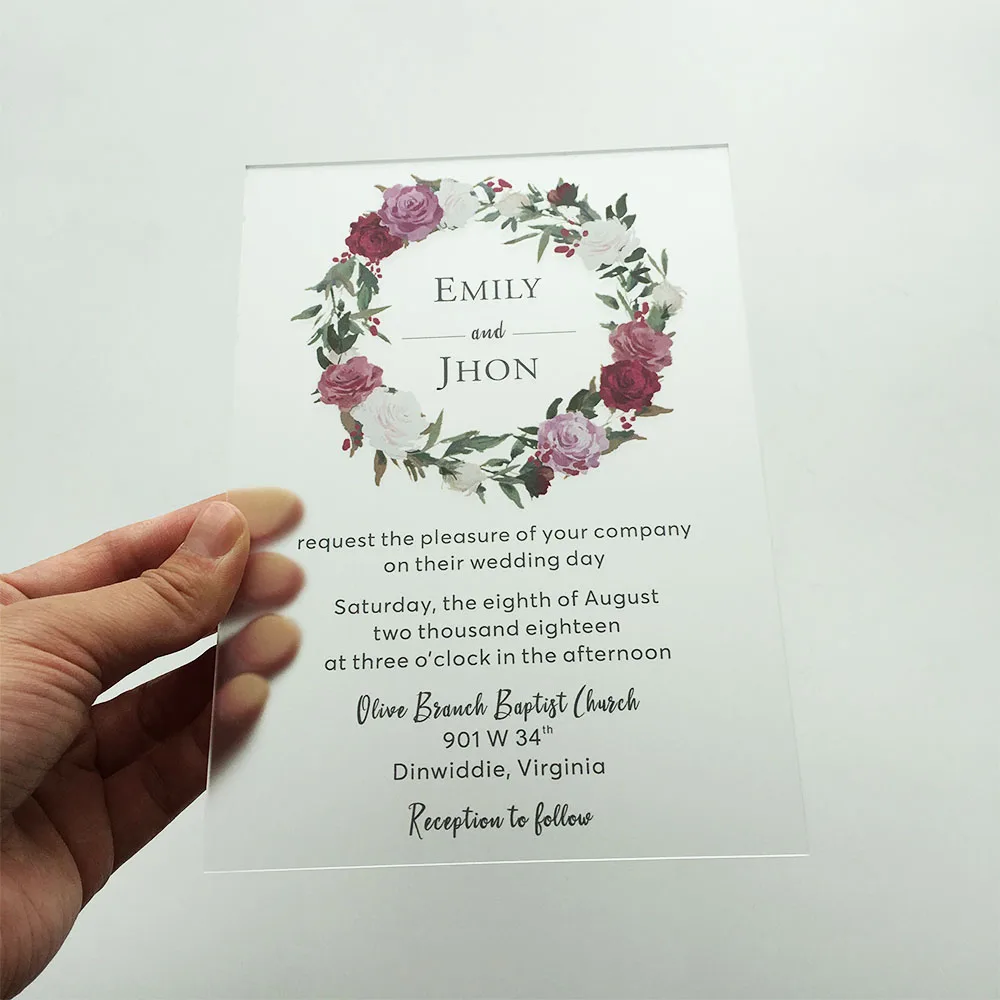  50sets Per Lot Customized Rustic Floral Watercolor Style 5x7inch Frosted Acrylic Wedding Invitation - 32864956784