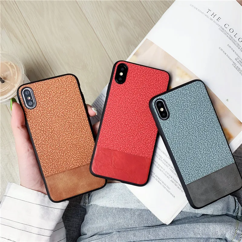 

Colorful Stitching Leather Rock Sand Matte Soft Case For iphone X XS MAX XR 6 7 8 6S Plus 7plus 8plus Phone Coque Hulls TPU CAPA