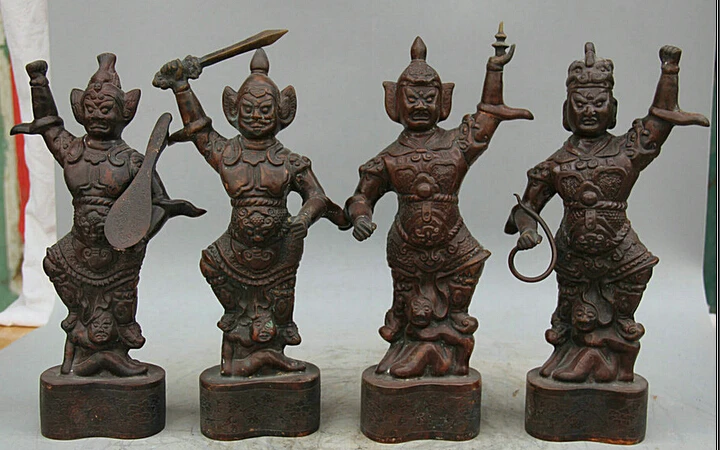

JP S061 13 Chinese Bronze immortal Stand 4 Great Heavenly Kings immortals Statue Set
