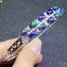 Опаловый браслет,, Стерлинговое Серебро 925 пробы, натуральный черный опал, 0.3ct* 10 шт, драгоценный камень для мужчин или женские браслеты# J18062202