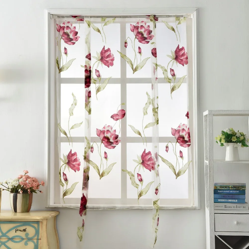 Kitchen short organza curtains panel treatment window rod modern Roman sheer curtain curtains 