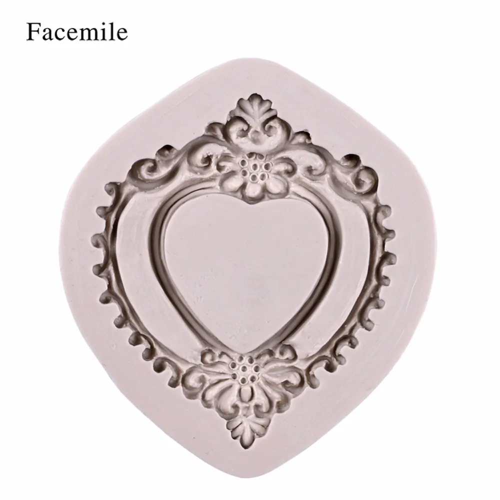 

Facemile 1PCS 3D Vintage Heart Shape Mirror Frame Silicone Mold Lace Mould Fondant Chocolate Molds Cake Decorating Tools