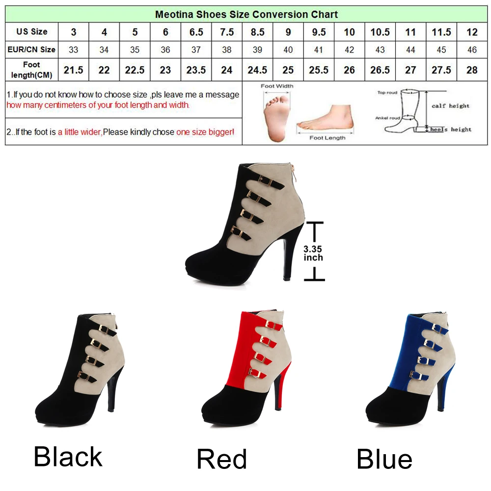 Meotina/Женские Ботинки Зимняя обувь ботинки на высоком каблуке с пряжкой ботильоны Осенняя женская обувь на молнии размера плюс 9, 41, 42, синий, черный, красный цвета