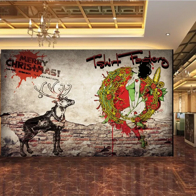 

Custom photo wallpaper City ink splashing old wall T-shirt pattern background wall mural entertainment restaurant wallpaper