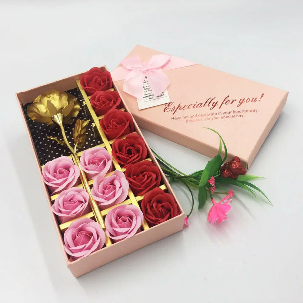 

2019 el más nuevo caliente 12 piezas Rosa pétalo de La Flor jabón flor de la hoja de oro de favores de la fiesta de San Valentín, regalo de Día de la madre