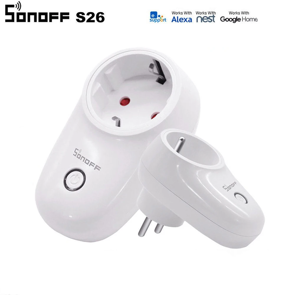 Beste Sonoff S26 WiFi Smart Socket Draadloze Plug Power Thuis Switch Werk Met Alexa Google Assistent IFTTT US UK CN AU EU P