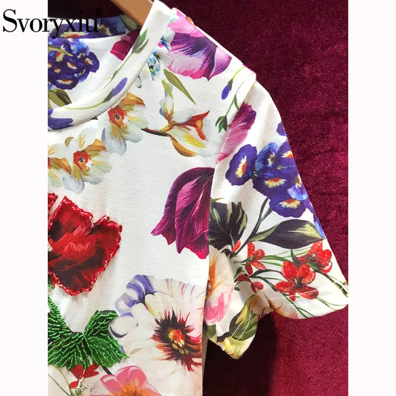 Günstige Svoryxiu 2019 Neue frauen Sommer Blume Drucken Kurzarm T Shirts Mode Lässig Sicken Designer Tops Tees Weiblich