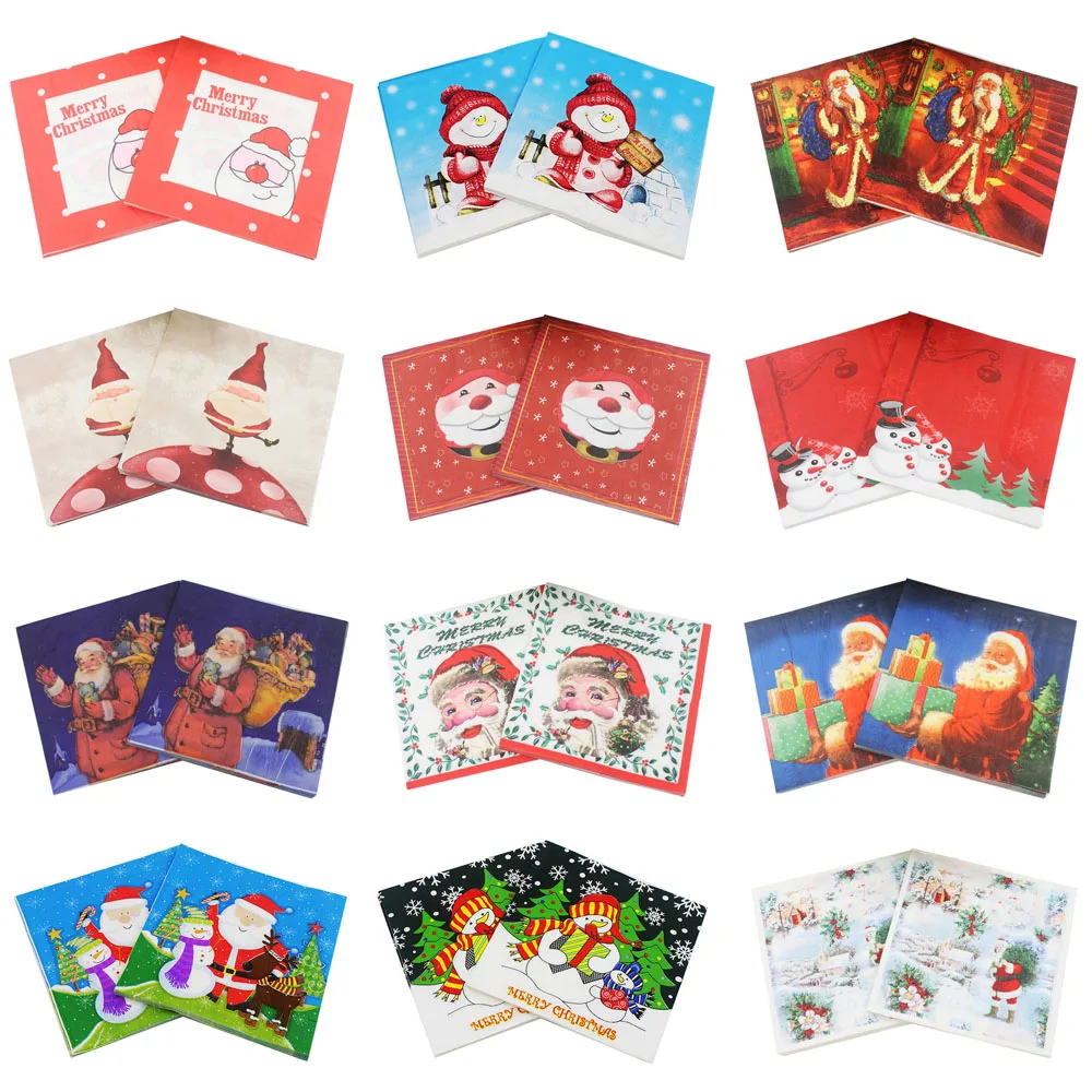 

[RainLoong] Santa Paper Napkins Snowman For Christmas Decoration Guardanapo 33*33cm 5packs (20pcs/pack)