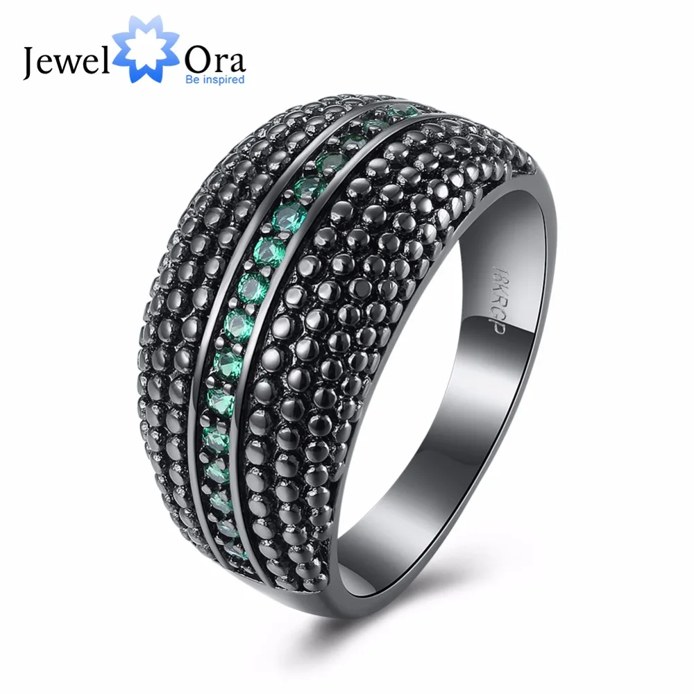 Row Of Green Cubic Zirconia Party Ring Accessorise Black Gun Color Rings For Womens Fashion Jewelry (JewelOra RI103312)