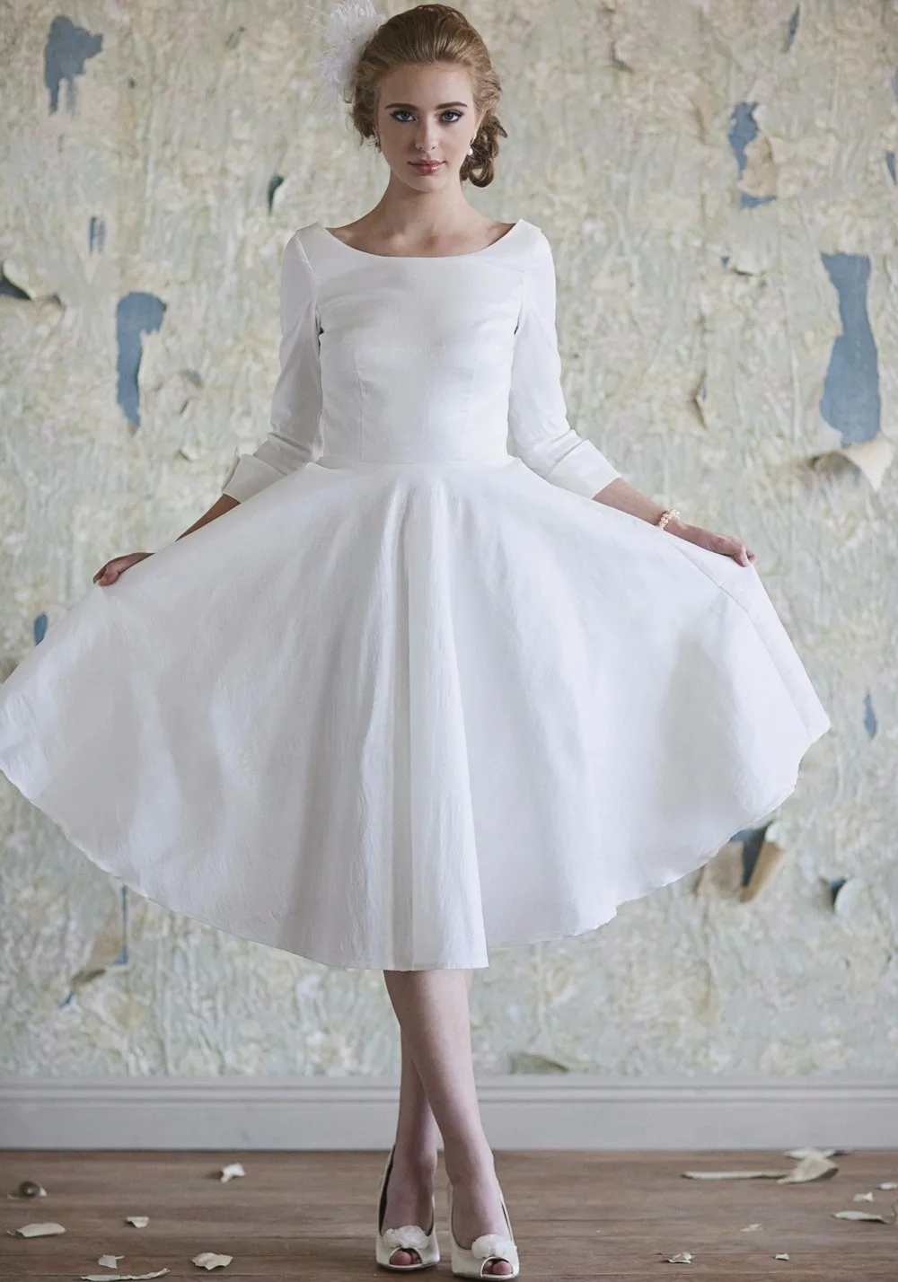 simple white tea length dress