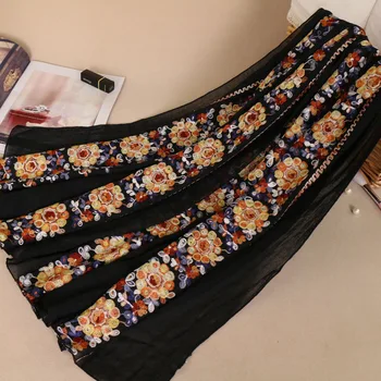 

Embroidery scarf viscose linen muslim hijabs sjaal head cover bandana arab ladies cape bufanda islamic muslim shawl factory