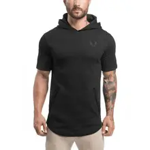 New Fashion Men Bodybuilding Sporting Gyms Short Sleeve Hoodies Sweatshirts Fitness Cotton Workout Clothes Coats