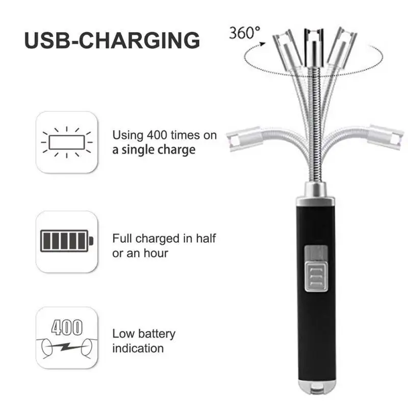 Наружные ветрозащитные зажигалки для барбекю Кухонные USB аккумуляторные зажигалки 360 градусов гибкие Свечи Зажигалки для гриля барбекю кемпинг