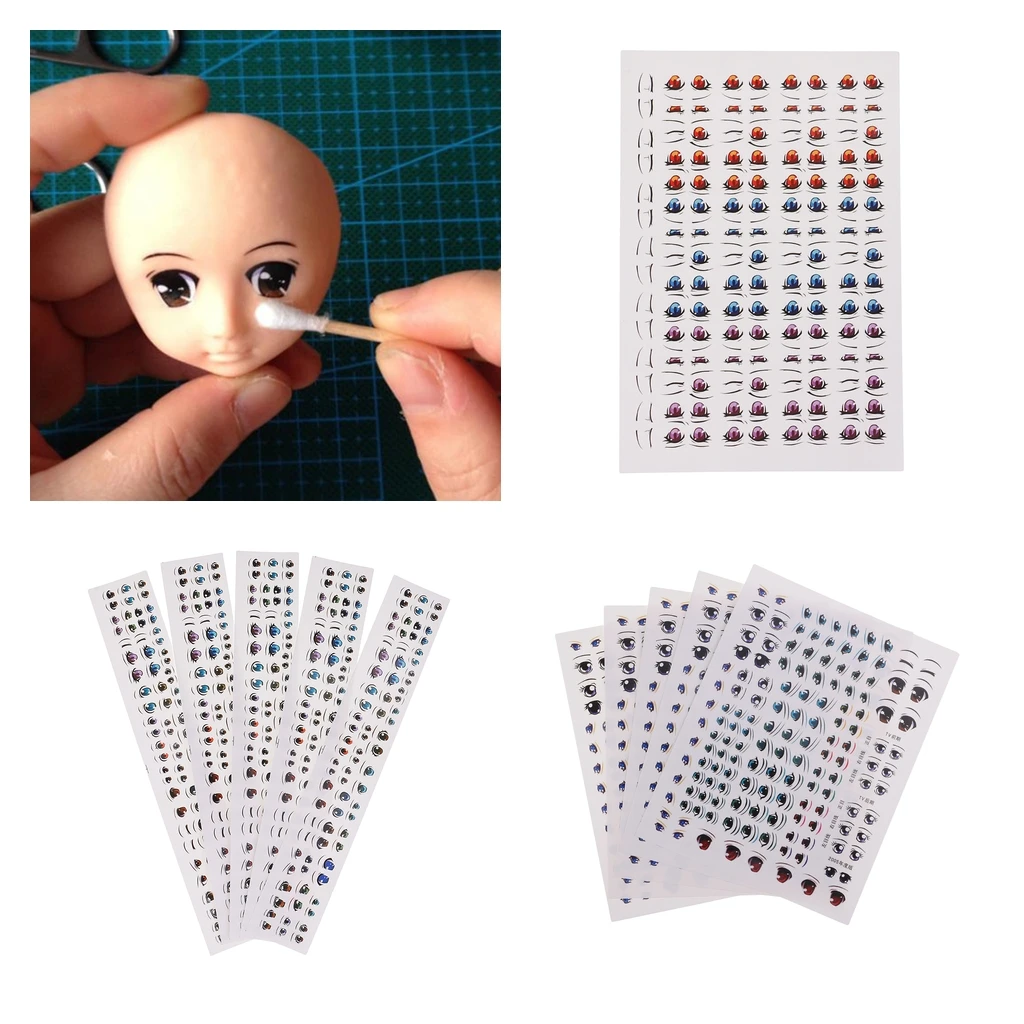 5 Sheets Assorted Eyes Stickers DIY Doll Accessories Cartoon Toy Eyes Cute Anime Figurine Dolls Eye Paster Face Clay Decals Mold