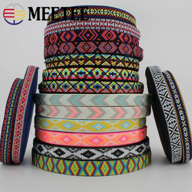 

8Meters 25mm Polyester Jacquard Webbings Ethnic Lace Ribbons For Bag Strap Sewing Tape Bias Binding DIY Garment Accessories