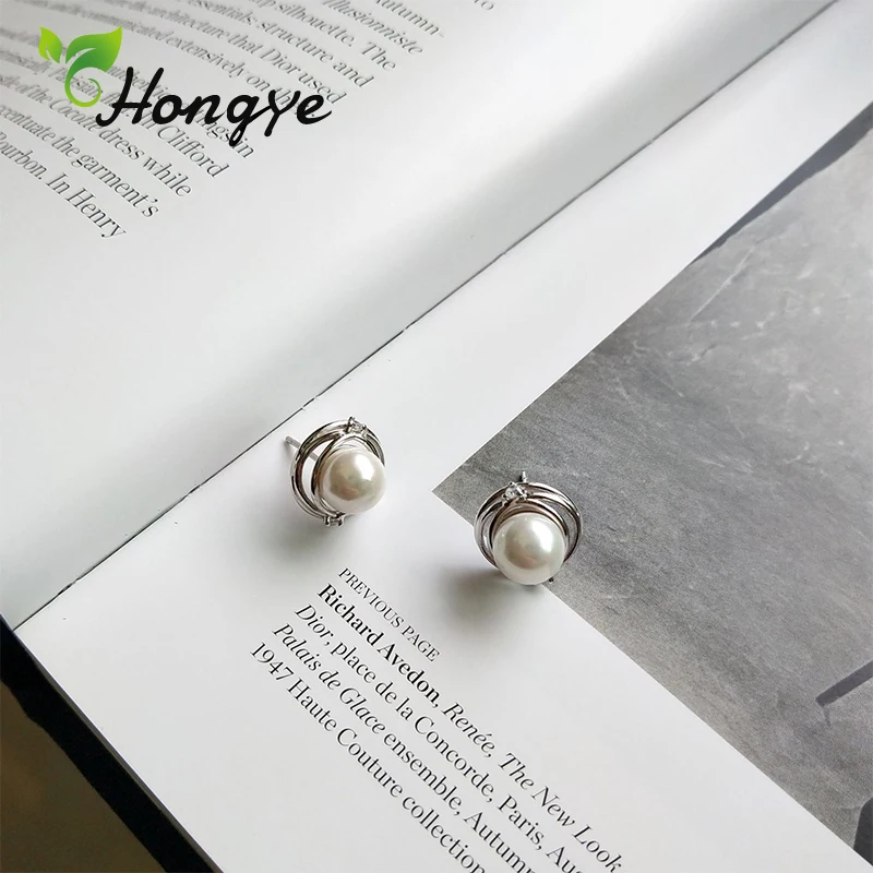 

Hongye Silver 925 Modern Stud Earrings for Women Vintage Bird Nest Metal Natural Pearl Brincos Bijoux Fashion Design Ear Nails