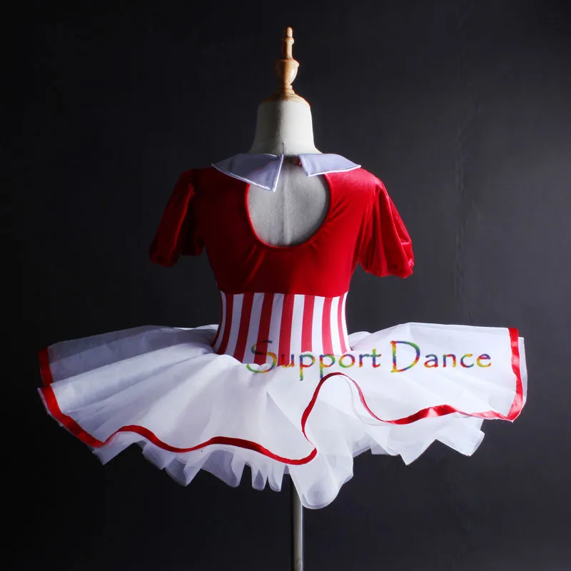 Бархат красными полосками и рисунком балетное платье-пачка для взрослых и детей, с буфами на рукавах костюм C300