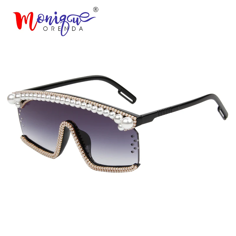 2019 New oversized sunglasses women pearl decoration gradient sun glasses men female shades vintage one piece goggles oculos 2019 New oversized sunglasses women pearl decoration gradient sun glasses men female shades vintage one piece goggles oculos