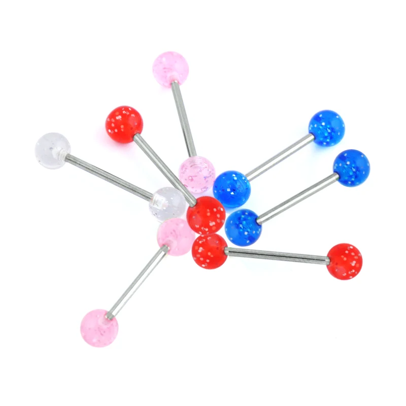 10 шт. хирургическая сталь блеск пирсинг языка мяч штанги бар язык кольцо тела шпильки для пирсинга ювелирные изделия для женщин мужчин пирсинг - Окраска металла: mix