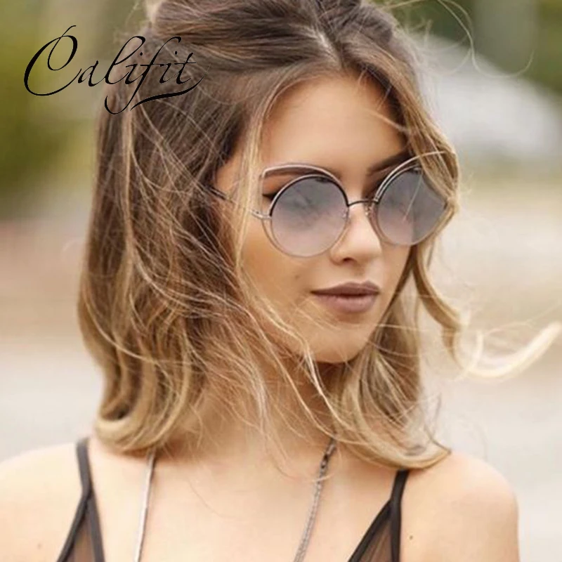 

CALIFIT Vintage Cat Eye Sunglasses Women Brand Design Gold Pink Metal Frame Sun Glasses For Women Fashion Shades Female Lunette
