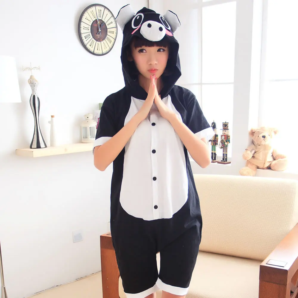 Vanled 2017 Взрослых Onesie Холодной Короткими Рукавами Пижамы Лето Kawaii Черная Свинья