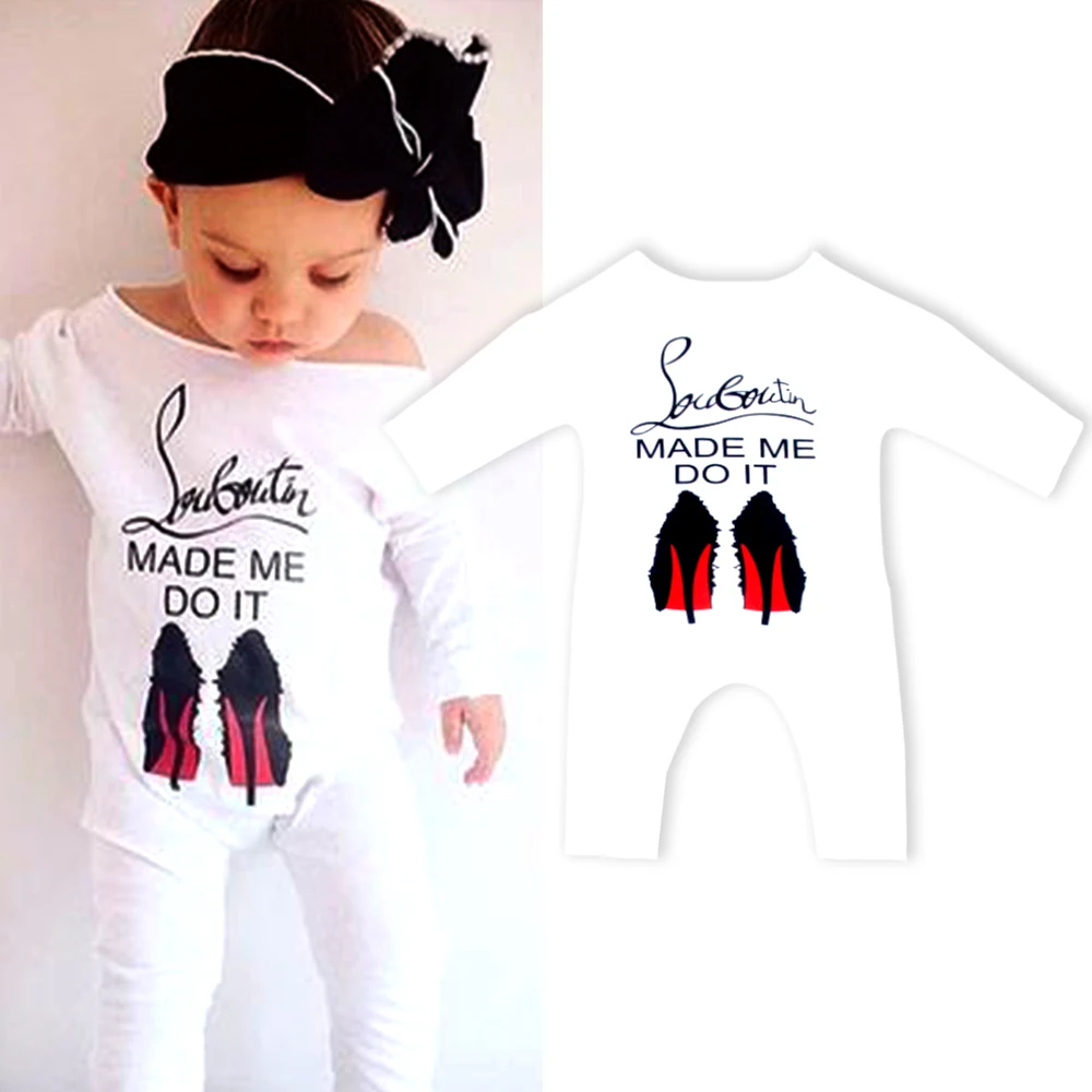 طفلة رومبير MADE ME DO IT إلكتروني الأبيض طويلة الأكمام طفل بذلة طقم قطعة واحدة للأطفال زي عيد ميلاد الهدايا الرضع الملابس