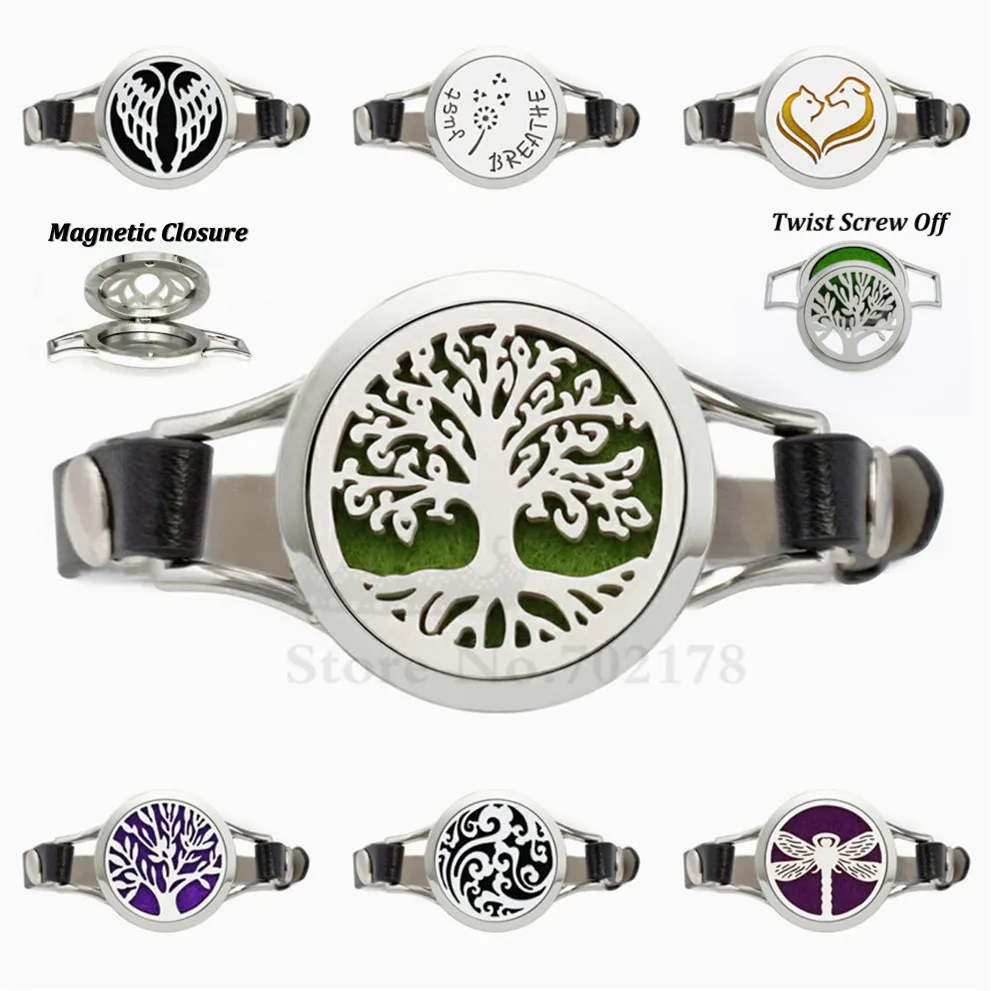 

30mm twist/magnetic aromatherapy Leather bracelets 316l Stainless Steel Essential Oil Diffuser Locket Bracelet for Women 10Pads