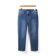 Весна и осень Женская мода прямой мыть водой повседневные джинсы женские модные большие размеры Ботильоны длина деним дно