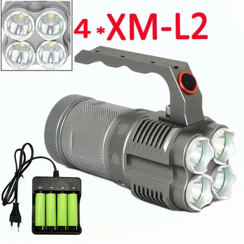 

4500LM 4x XM-L2 LED Flashlight Powerful 40W Tactical Torch Lamp Outdoor Night Camping Light +4x 18650 battery+Charger