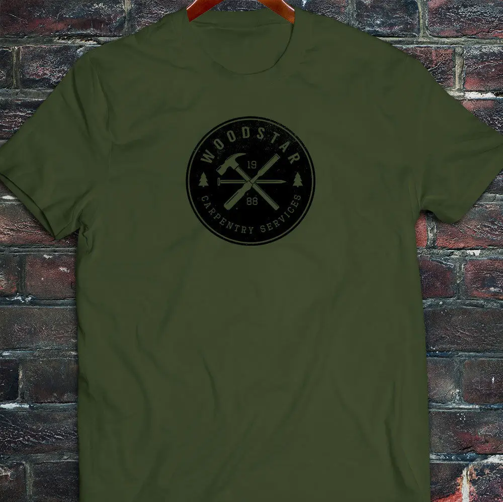Summer Fashion Hot Wood Star Carpenteria Woodworker Legname Hammer Nail Mens Military Green T-Shirt Tee Shirt