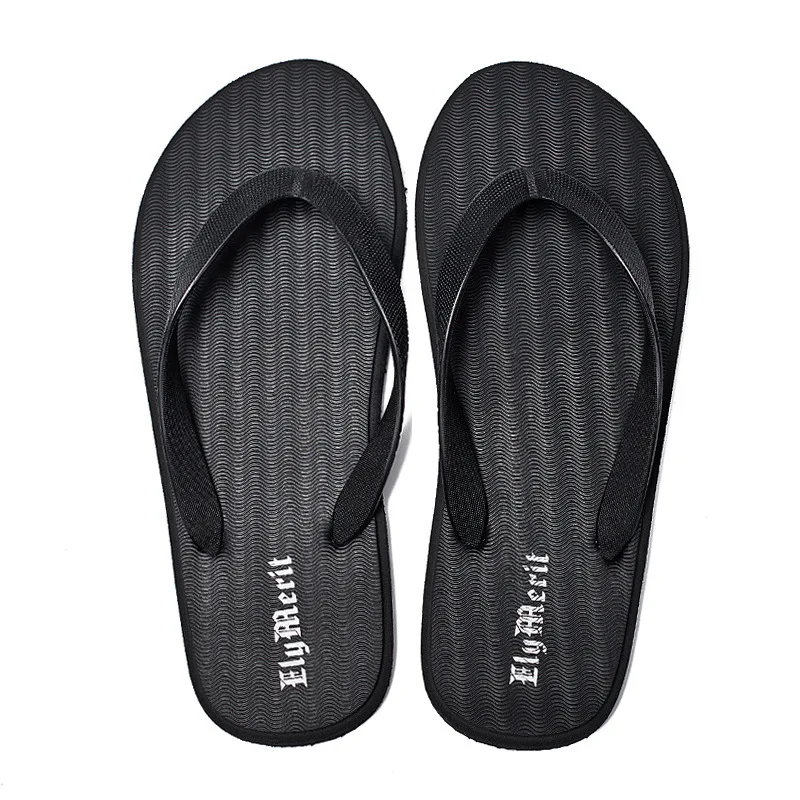 PADEGAO; нейтральные летние резиновые классические пляжные сланцы для мужчин; лаконичные уличные шлепанцы в стиле ретро; однотонная мужская обувь на плоской подошве с принтом - Цвет: Черный