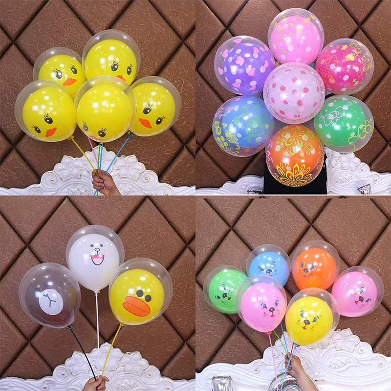 

Yooap 10PC Cute Double Balloon for Birthday Party Decorations Kids Gender Reveal Cartoon Amnimal Bow Flower Heart Children's Day
